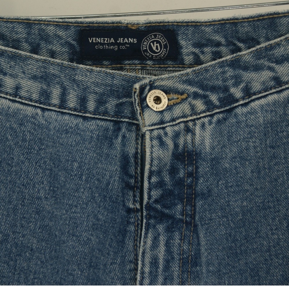 Venezia Jeans Denim Straight Leg Floral Embroidered Velvet Trim Hem 90s Vintage - Picture 11 of 11
